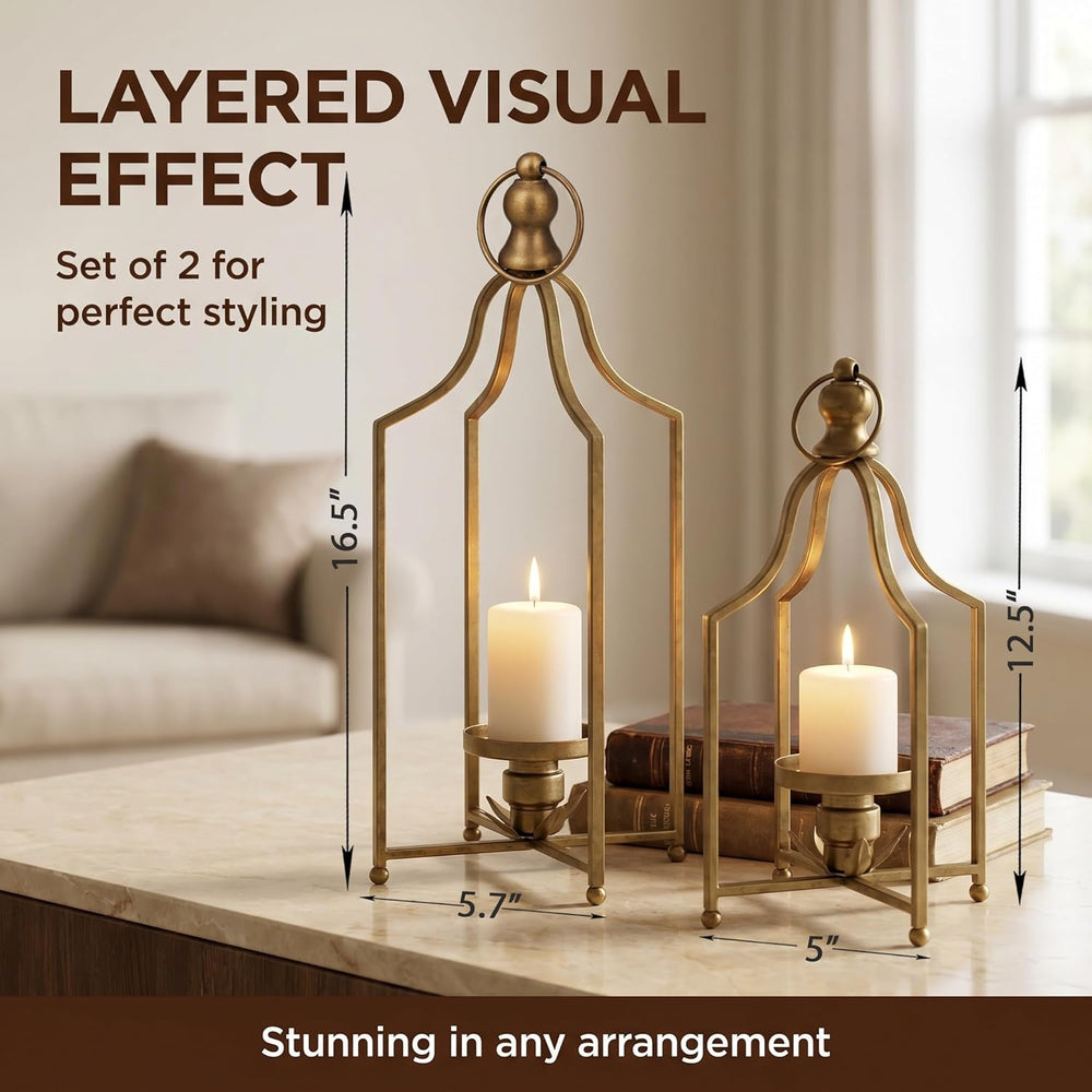 12.5" & 16.5" Timeless Cozy Decorative Lanterns Set of 2, Handc...