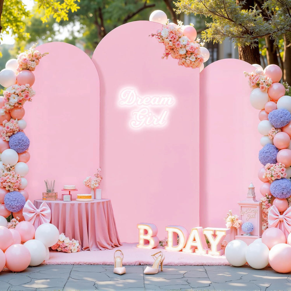 7.2ft 6.6ft 6ft Pink Arch Backdrop Cover Set of 3, Wrinkle Free Stretchy Span...