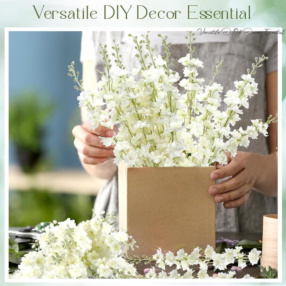 12 Pcs Delphinium Artificial Flowers 33" Stem,White