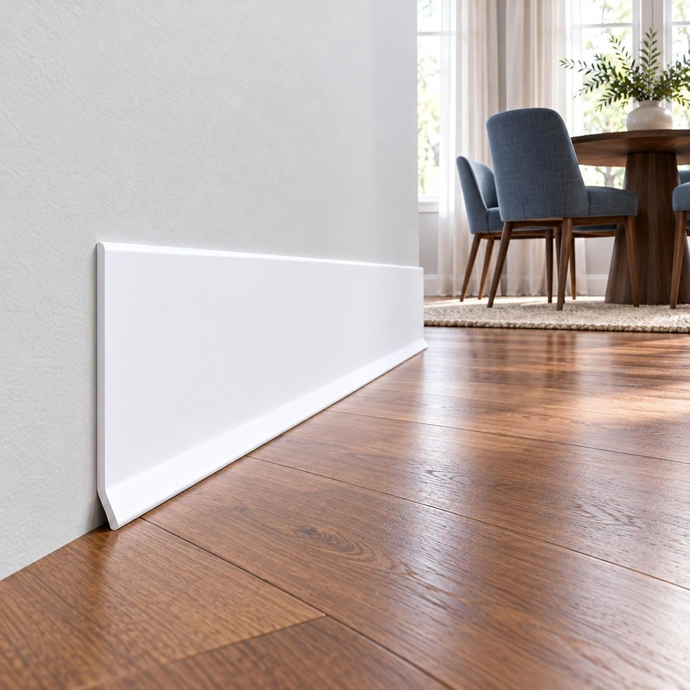 Peel and Stick Vinyl Baseboard Trim, 6 in x 20 ft Vinyl Wall Base, White