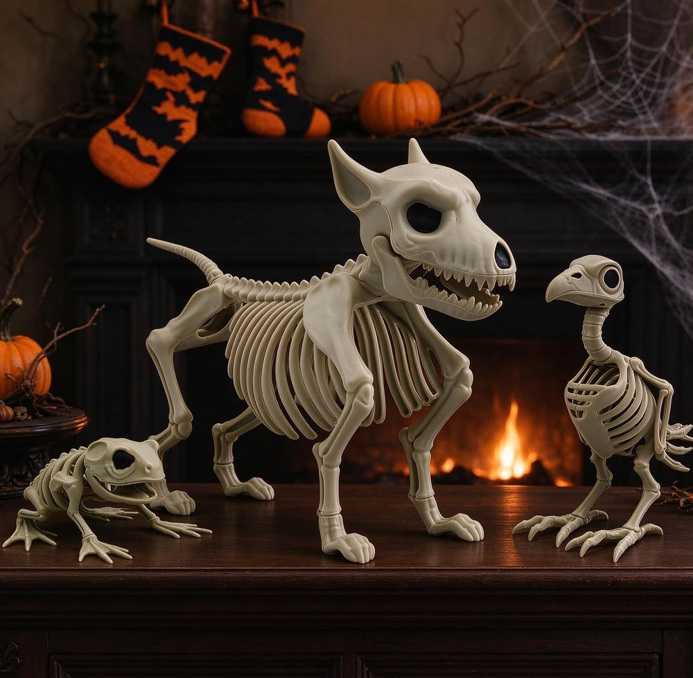 Posable Halloween Skeleton Decorations, 3 Pack Full Body Jointed Skeleton Set...