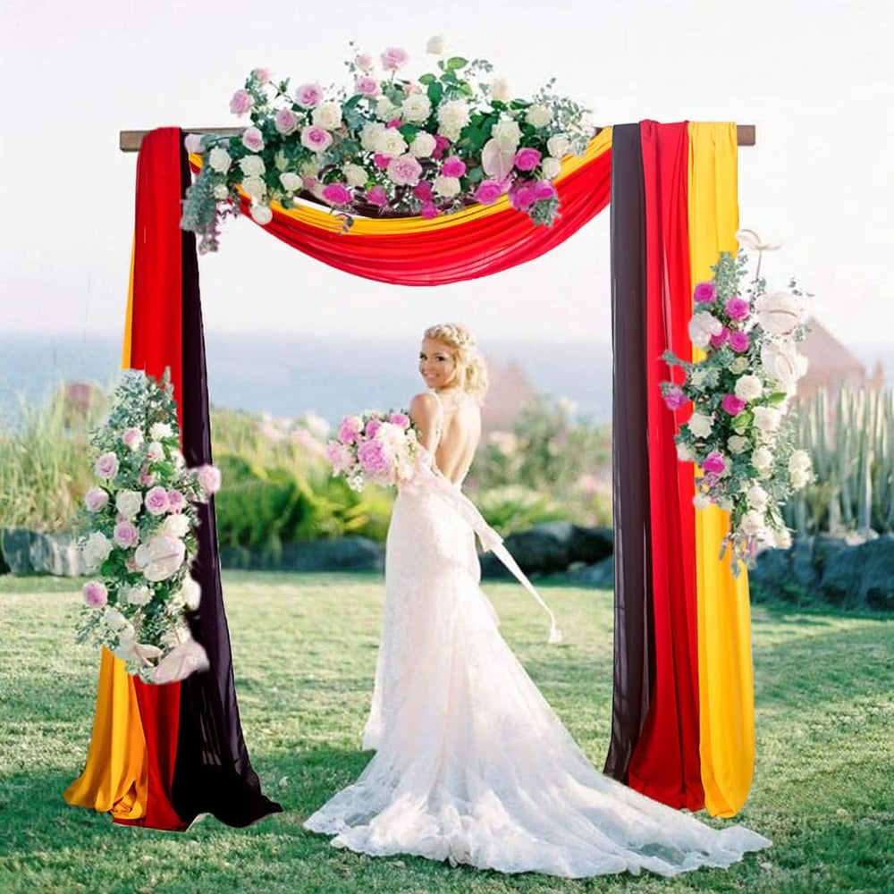 Wedding Arch Draping Fabric 20Ft 3 Panels Black&Red-Gold Wedding Ceiling ...