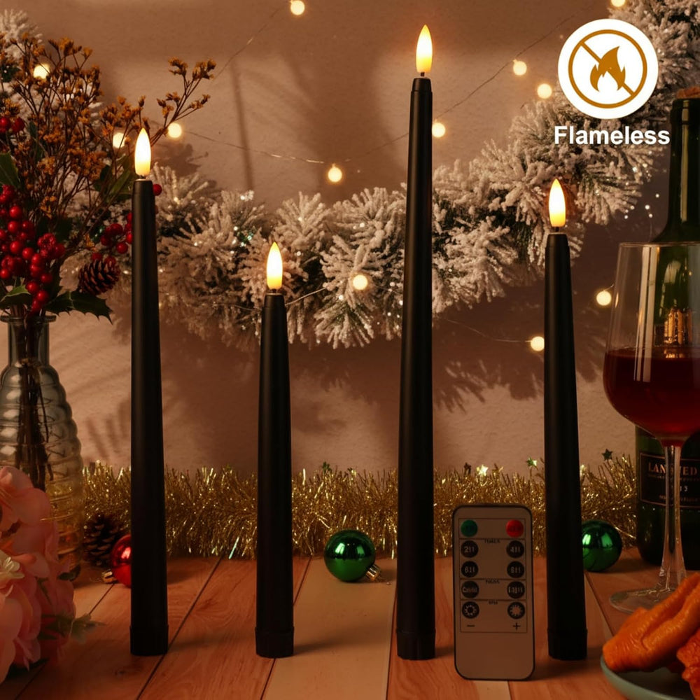 Rossesay 28 Pcs Flameless Taper Candles with Timer Remote, Black