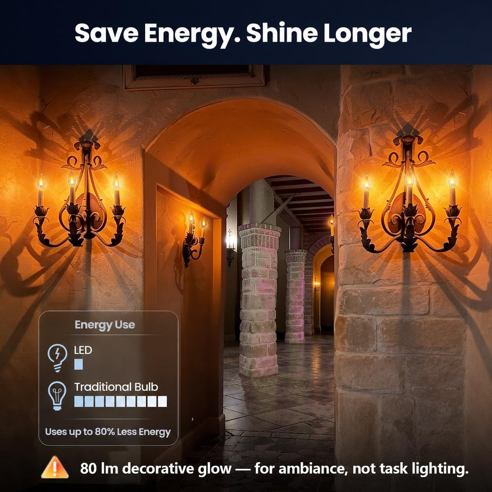 E12 Flickering Flame Light Bulbs, Realistic Candle Effect, 2 Modes