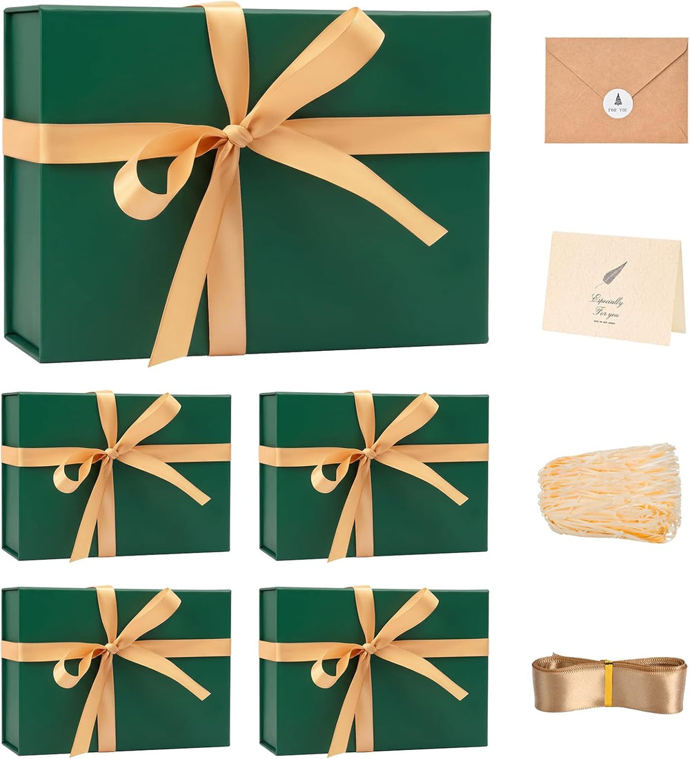 5 Pack 9.5"x7"x3.5" Dark Green Gift Box for Christmas with Mag...