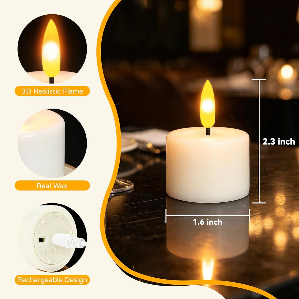 12PCS Rechargeable Tea lights Flameless Tealights with Remote Timer
