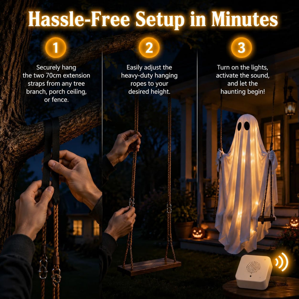 5FT Large Swinging Ghost Outdoor Halloween Decor - Light Up Hanging Ghost wit...