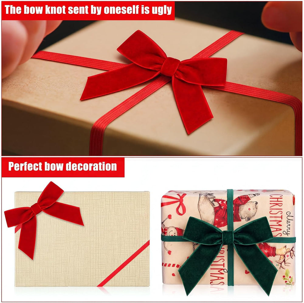 60 Pcs Christmas Assorted Elastic Bow, Elegant Style, Velvet