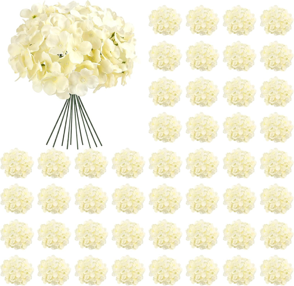 Auihiay 64Pcs Champagne Artificial Hydrangea Flowers,Silk Hydrangeas