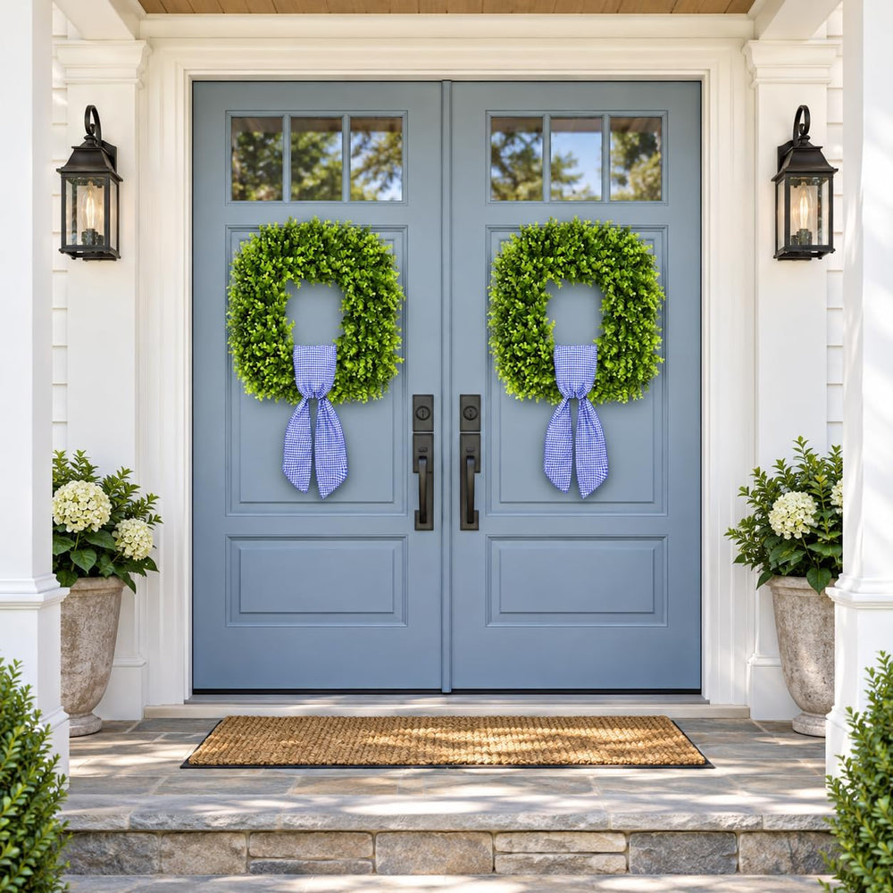 20'' Artificial Square Boxwood Wreaths for Front Door with Berries &a...