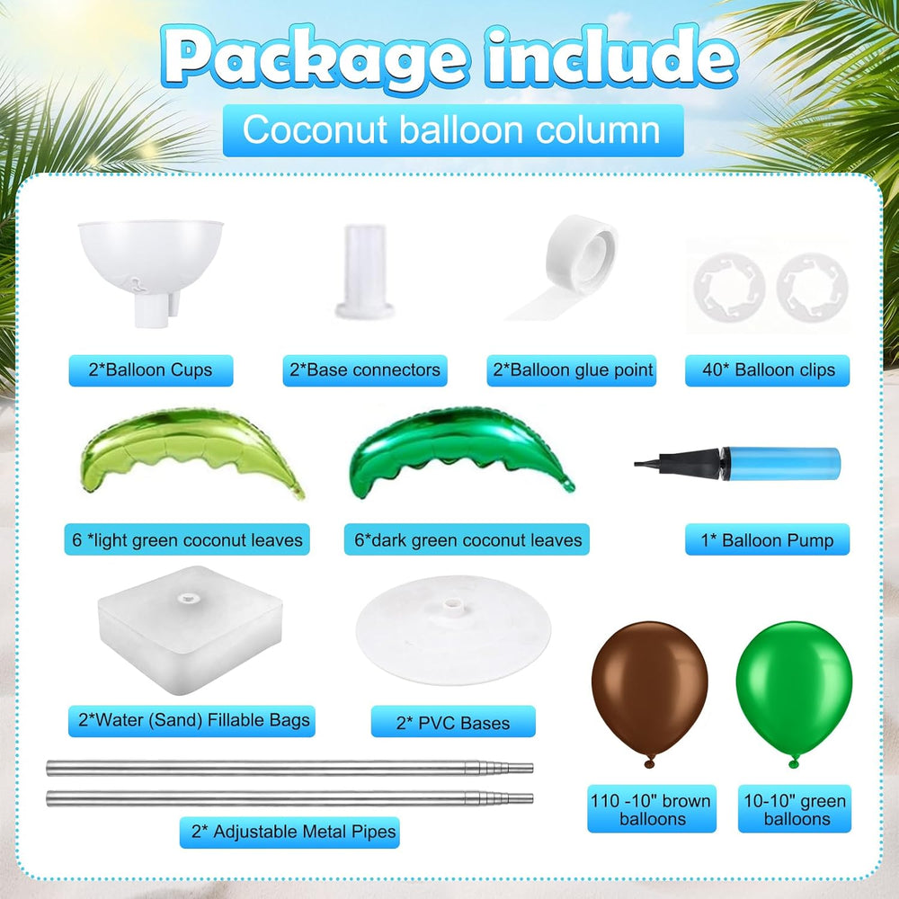 132 Pcs Palm Tree Balloon Column Stand Kit 6.5 Ft, 12 Pcs Green Palm Tree Lea...