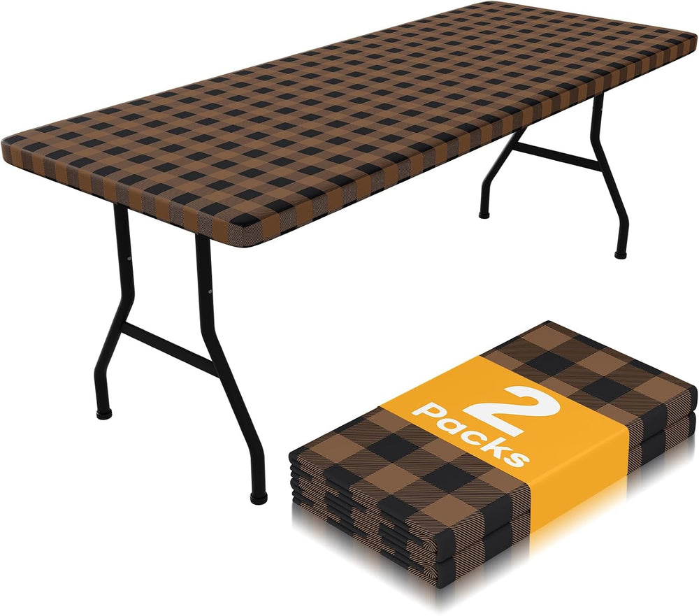 Smiry 8 Foot Picnic Table Cloth 2 Pack, Elastic Fitted Polyester Tablecloth
