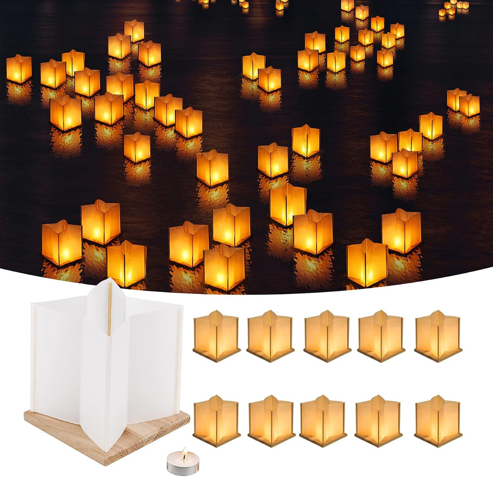 10Pack 6”Paper Floating Candle Lantern,Wooden Water Lanterns with Candles,Out...