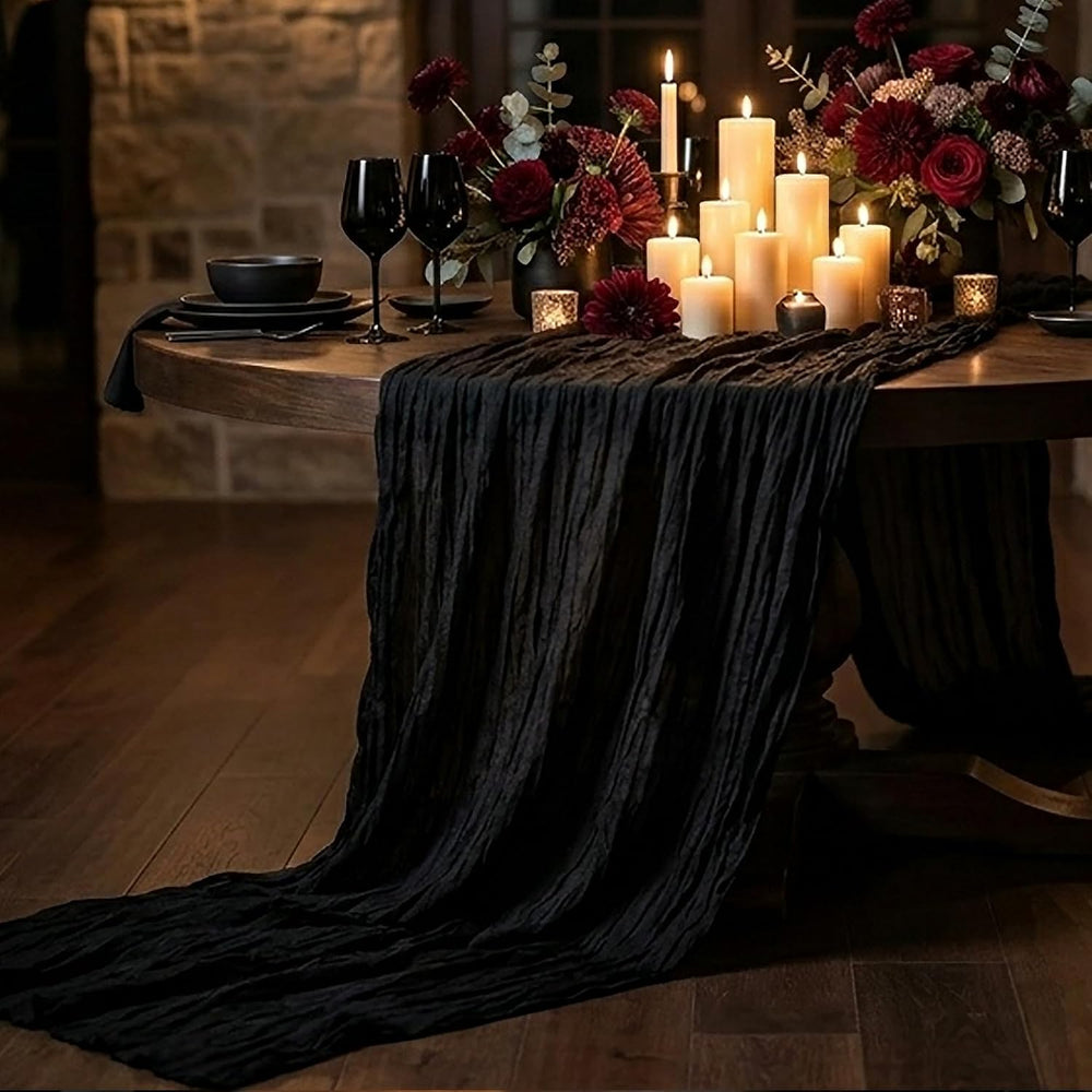 6 Pack Halloween Black Cheesecloth Table Runner Boho Gauze Home Decor