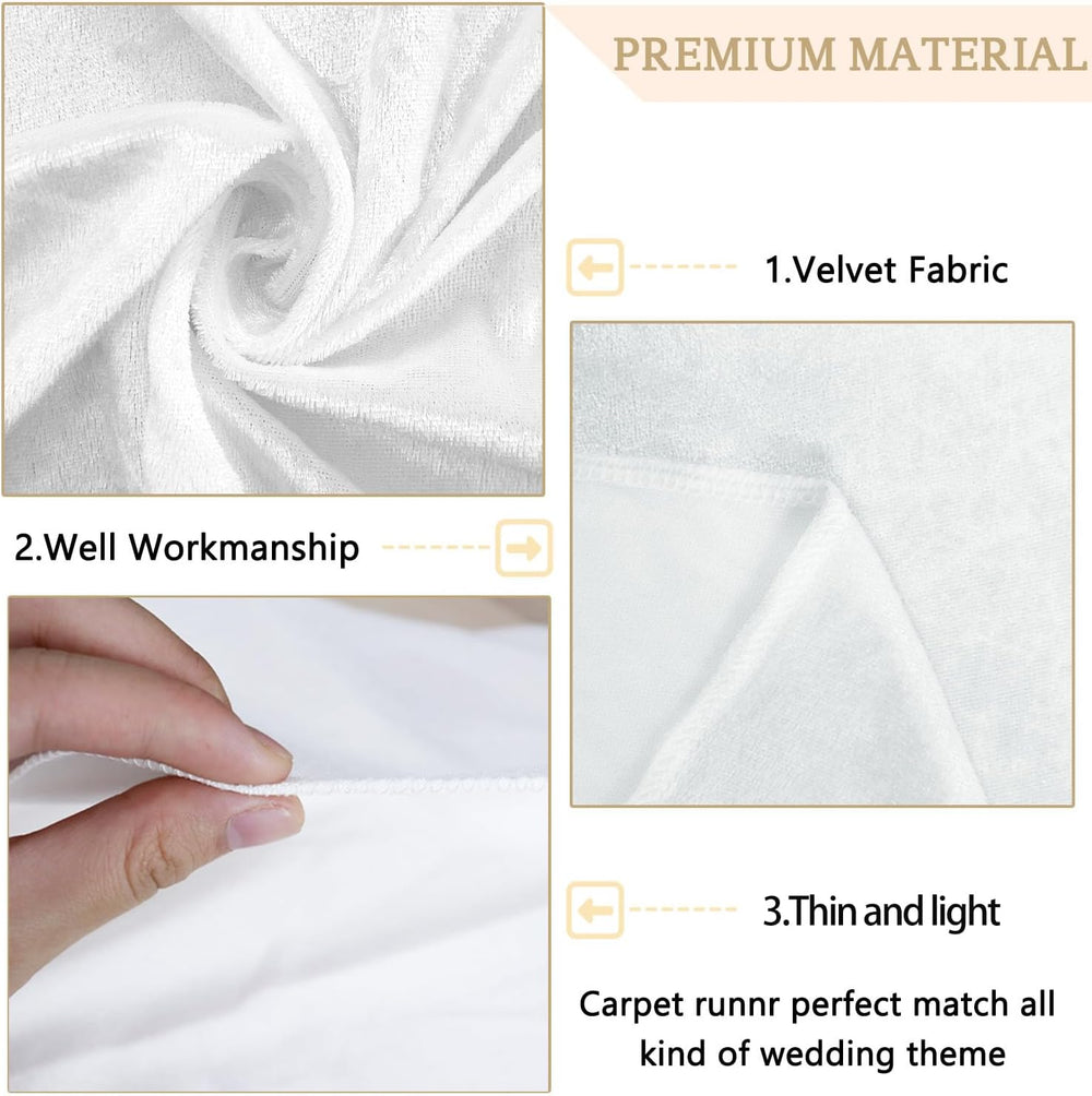 White Wedding Aisle Runner Outdoor Velvet Aisle Runner for Wedding Ceremony 4...