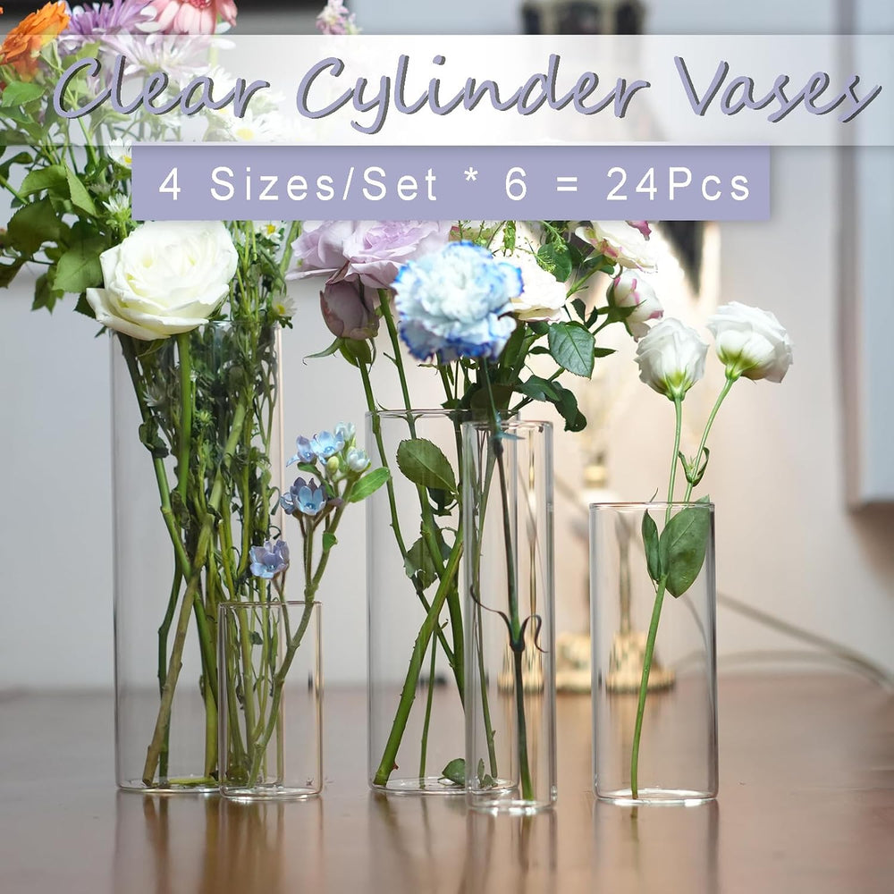 Glass Vases for Centerpieces 24 Pack, 4/5/6 Inch Clear Vases
