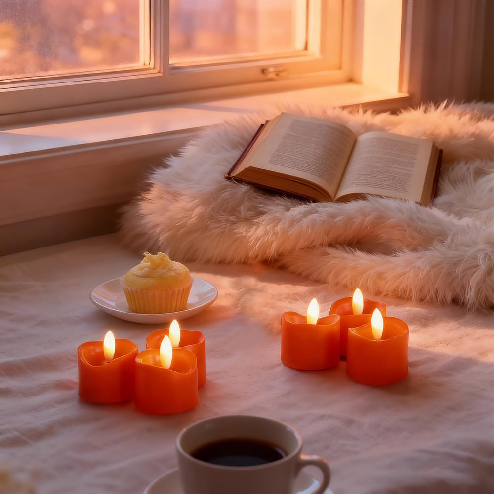48 Pack Orange Tea Lights Candles Battery Operated Flameless LED Tealights