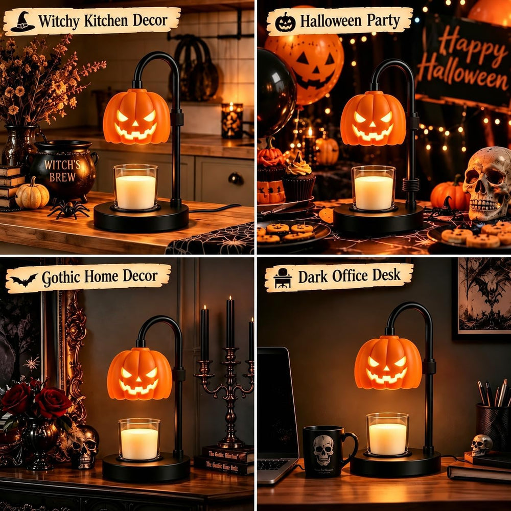 Pumpkin Halloween Candle Warmer Lamp,Spooky Gothic Home Decor with Timer &...