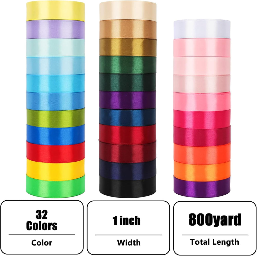 800 Yards Ribbon,1 Inch Satin Ribbon,32 Colors