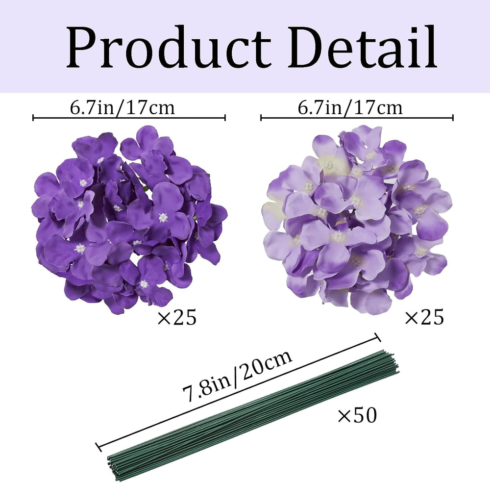 50 Pcs Faux Purple Mix Hydrangea Artificial Flowers Bulk Fake Flowers