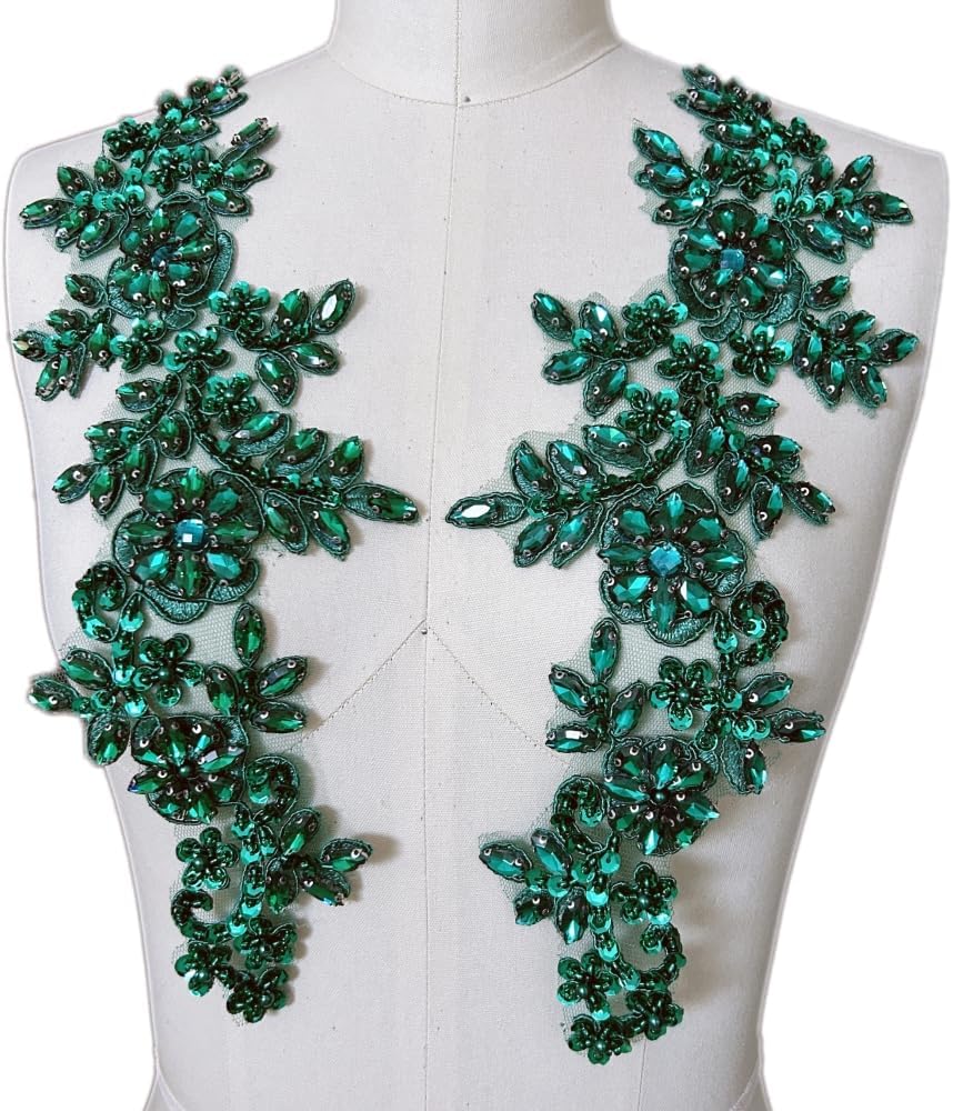 1 Pair Rhinestones Lace Applique Accessories Handsewing Glass Beads Stones Tr...