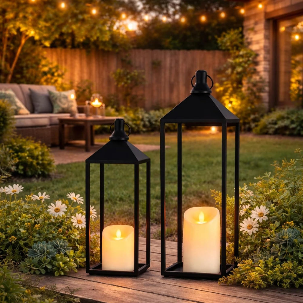 Lanterns Decorative Outdoor Indoor, 17" 13" Set of 2 Black Candle L...