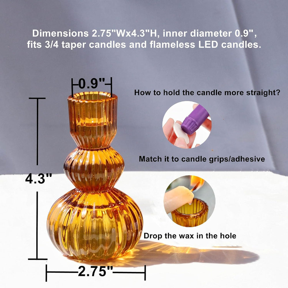 Woho Amber Candlestick Holders Set of 6 4.3" H for Thanksgiving/Fall Decor