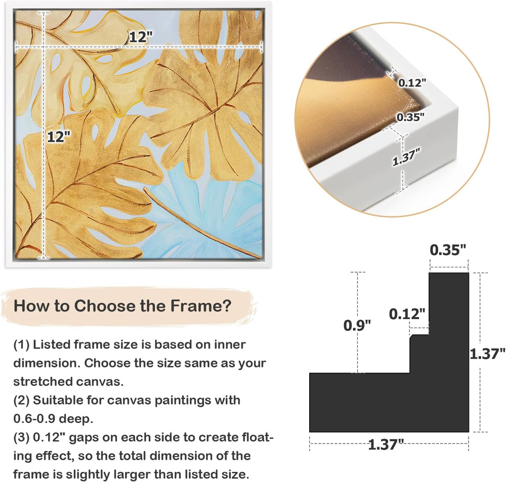 12x12 White Floater Frame for Canvas Painting 0.6-0.8" Deep,2 Pack