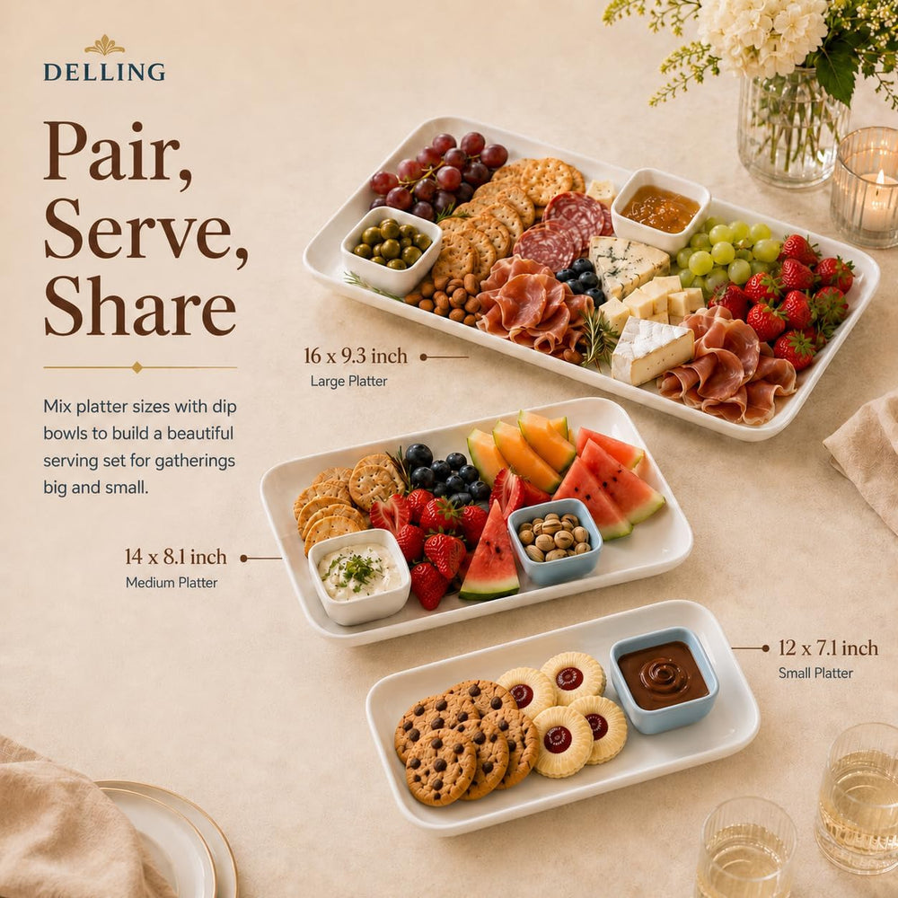 DELLING Large Serving Platter Set of 3, 16/14/12 Inch Porcelain Serving Trays...