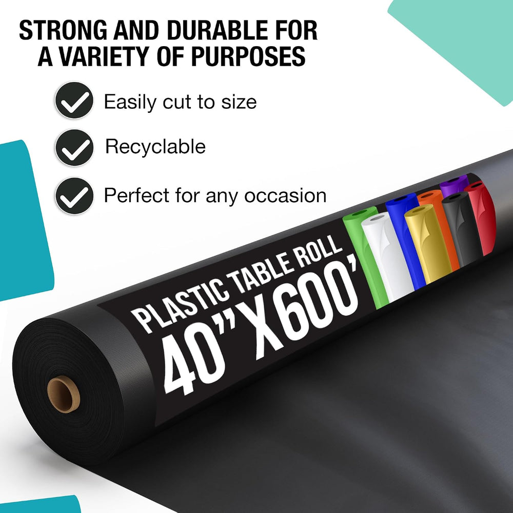 Exquisite Black Plastic Table Cover Roll 40" X 600' Table Cloth Plas...