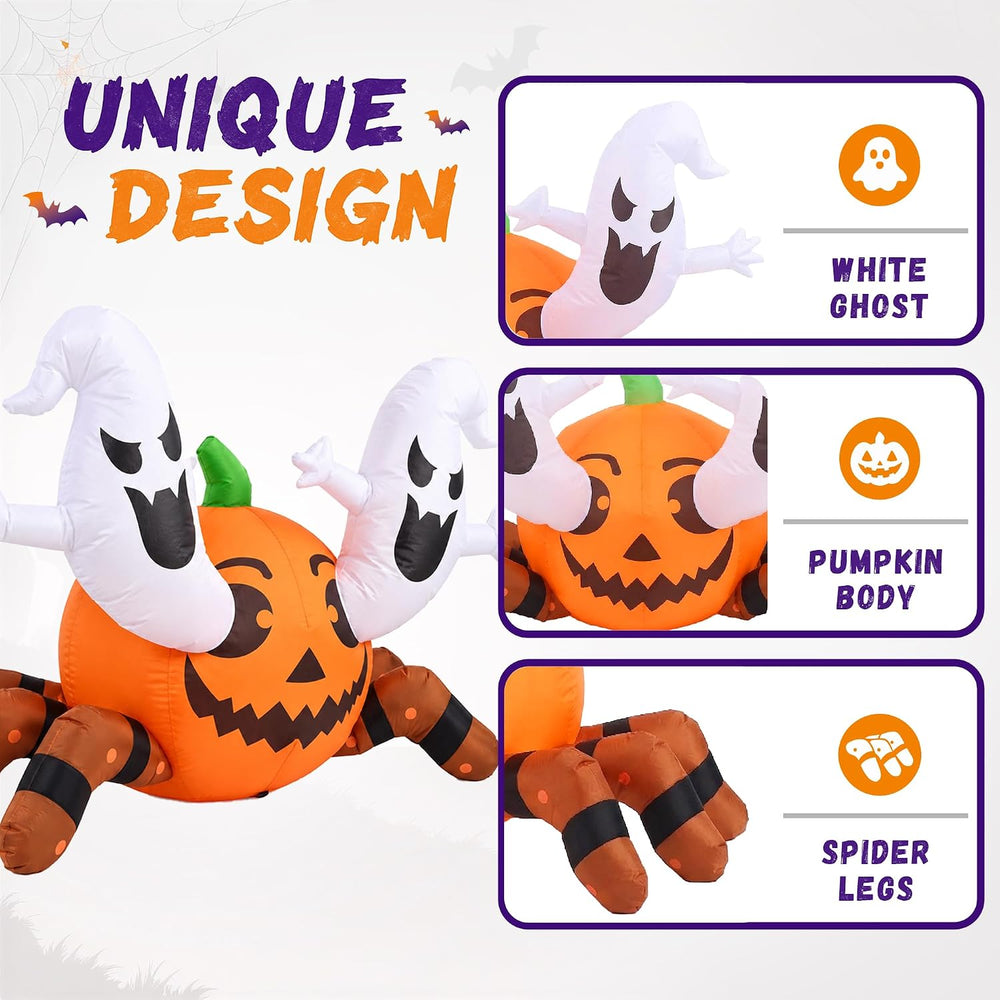 4FT Inflatable Halloween Decoration Outdoor, Blow Pumpkin Spider Yard Decor