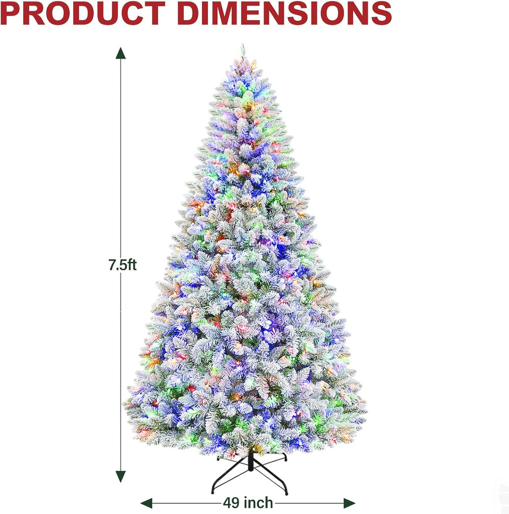 Hykolity 7.5 ft Prelit Christmas Tree with 1,446 Snow Flocked Branches