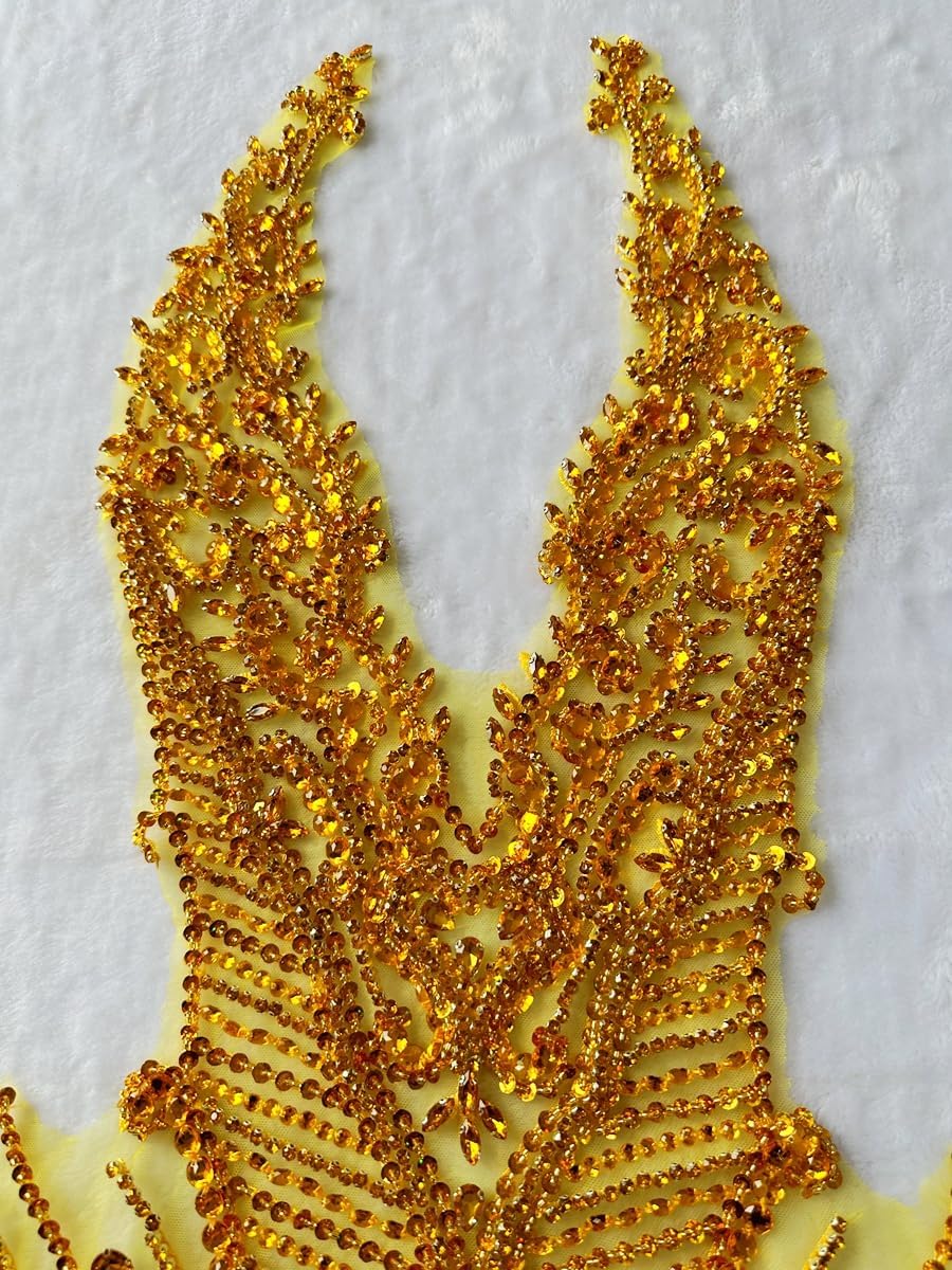 Handmade Rhinestones Bodice Applique sew on Beads Trim Patches Trim Accessori...