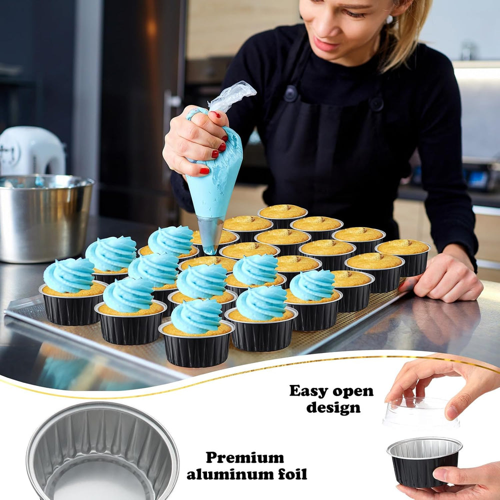 Gejoy 400 Pcs Aluminum Foil Baking Cups with Lids, Classic, Black