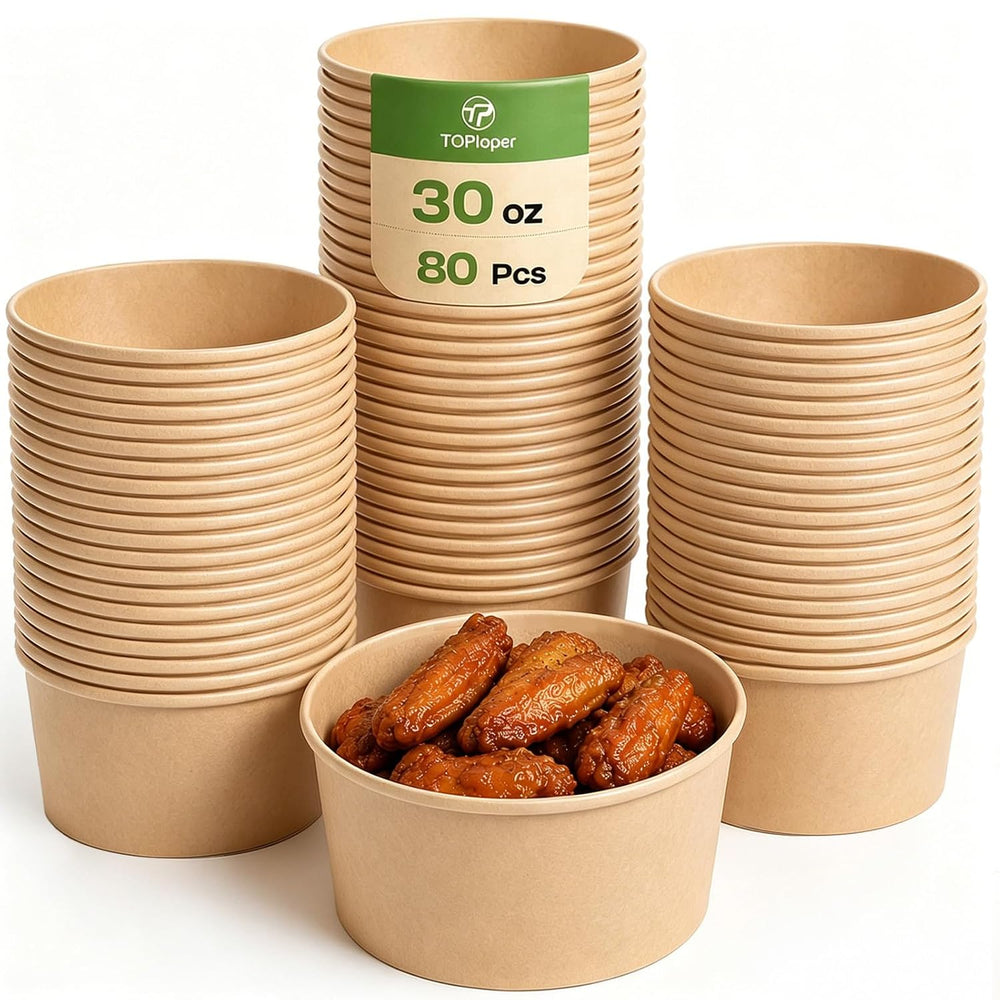 TOPtoper 80 Pcs 30 Oz【WITHOUT LIDS】 Large Paper Bowls Disposable Soup Bowls B...