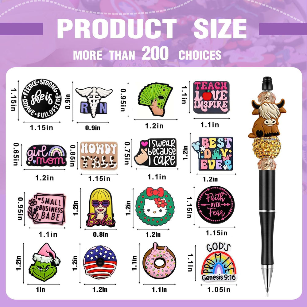 110Pcs Silicone Focal Beads for Pens, Random Cute Character Focal Beads for K...
