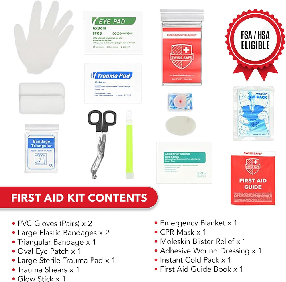 Swiss Safe 2-in-1 348 Pcs Large First Aid Kit for Camping, Travel & Car