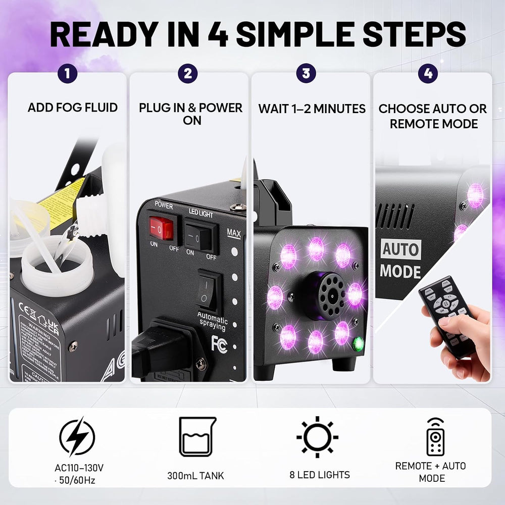 AGPTEK Fog Machine, 12 Colors, 600W Smoke Machine, Low Fluid Auto Shutoff