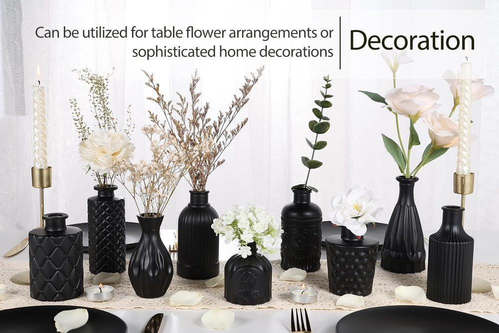 TBWIND 12 Pcs Black Glass Bud Vase Set, Small Vases for Flowers