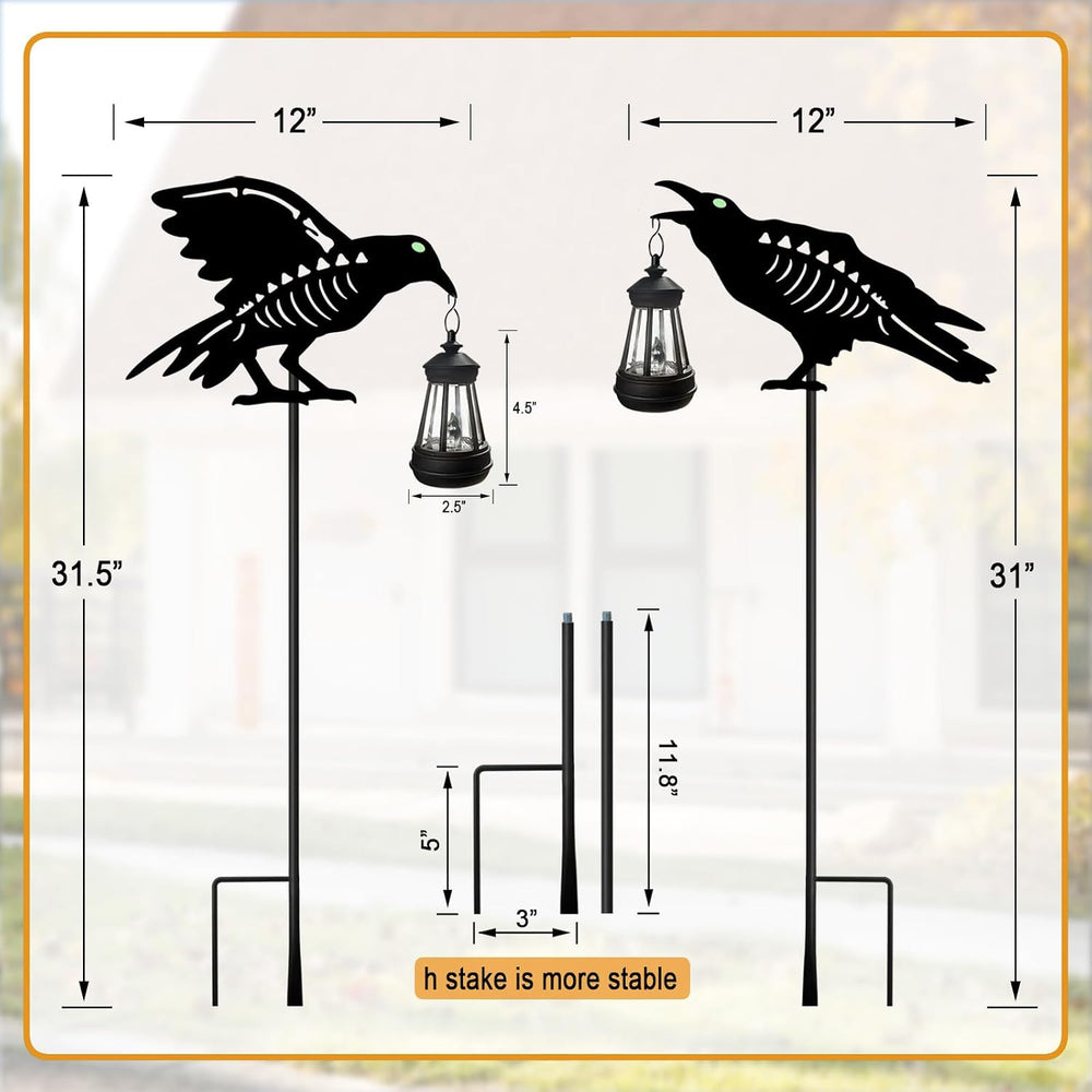 Halloween Decorations Outdoor,2 Pack Metal Crow Solar Lights Garden Stakes
