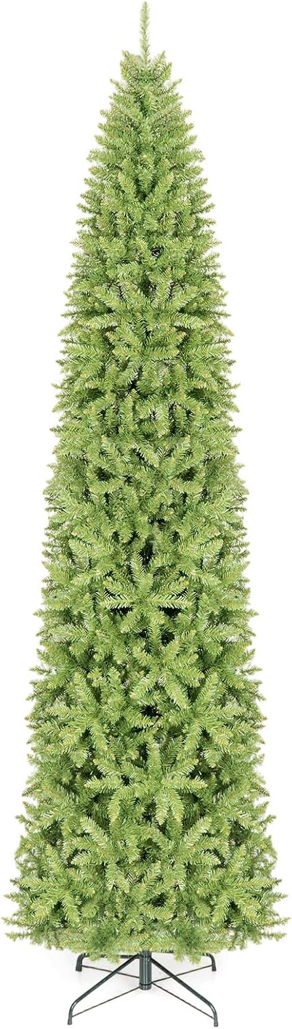 COSTWAY 10 FT Artificial Pencil Christmas Tree, Unlit, Hinged, Easy Setup