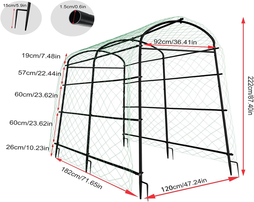 unho 87inch Garden Trellis Arch: for Climbing Plants with Net Metal