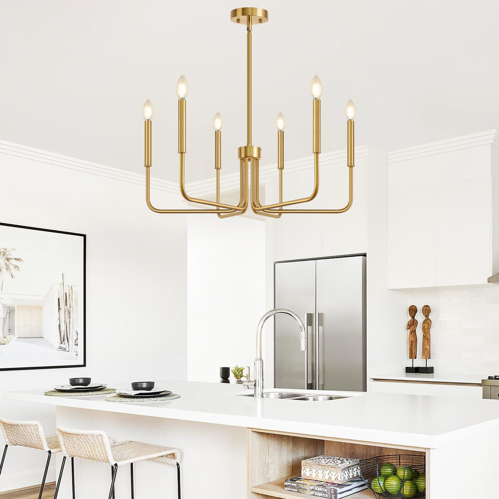 Brass Gold Chandelier, 6-Light Chandelier Light Fixture Farmhouse Chandeliers...