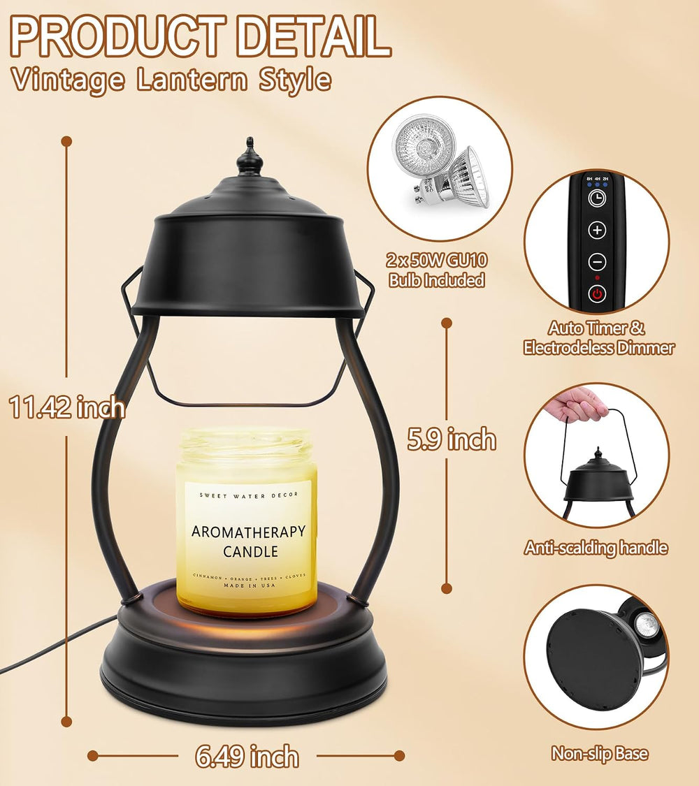 Candle Warmer Lamp with Timer, Farmhouse Rustic Lantern Design