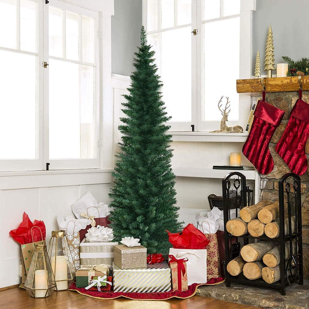 HAPPYGRILL 6FT Pencil Christmas Tree Slim Xmas Tree for Home Outdoor Decorati...