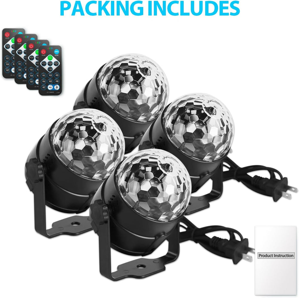 NEQUARE Disco Ball Party Lights 4-Pack, Sound Activated Strobe with Remote