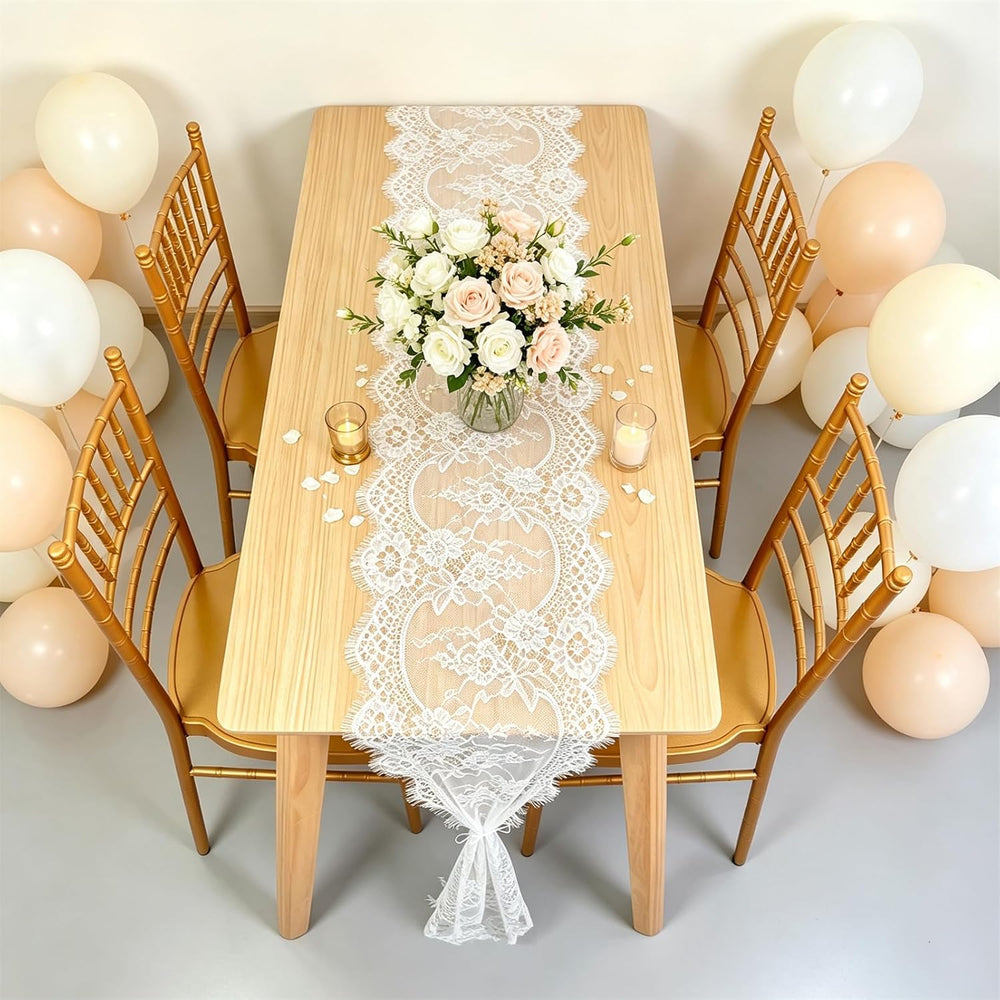Pardecor Lace Table Runner 12x120 Inch, 10 Pack White for Wedding Party