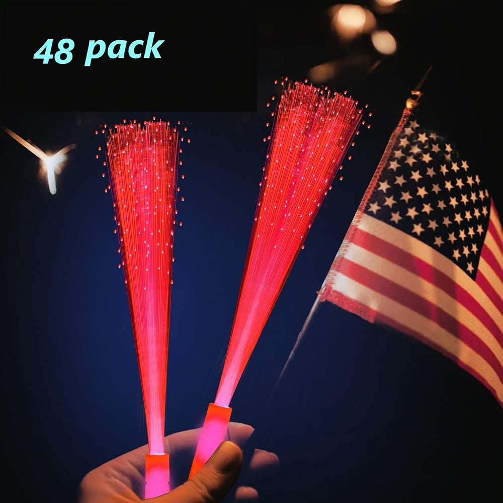48 PCS Red Glow Fiber Wands Sticks LED Light Wands 3 Modes Flashing Fiber Opt...