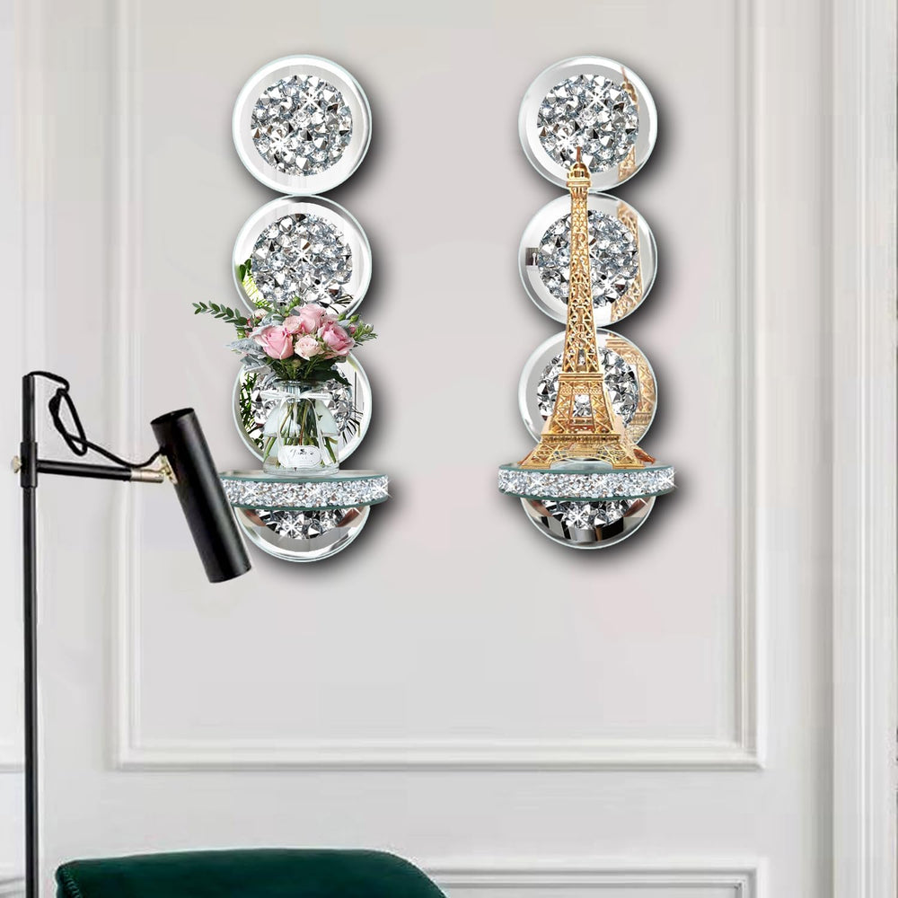 ZOLAPI Set of 2 Crystal Crush Diamond Candle Sconces, Gorgeous Silver Mirrore...