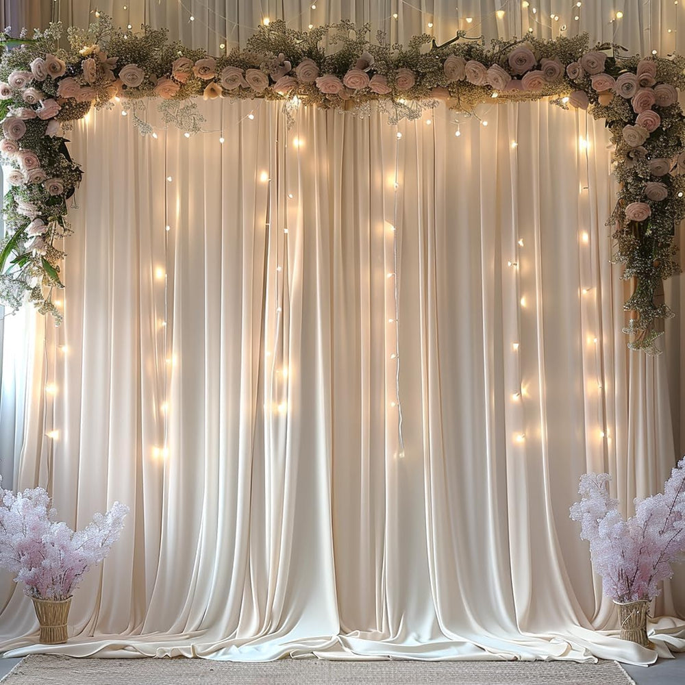 20x10ft Wrinkle Free Ivory Backdrop Curtain for Parties Soft Fabric Drapes We...